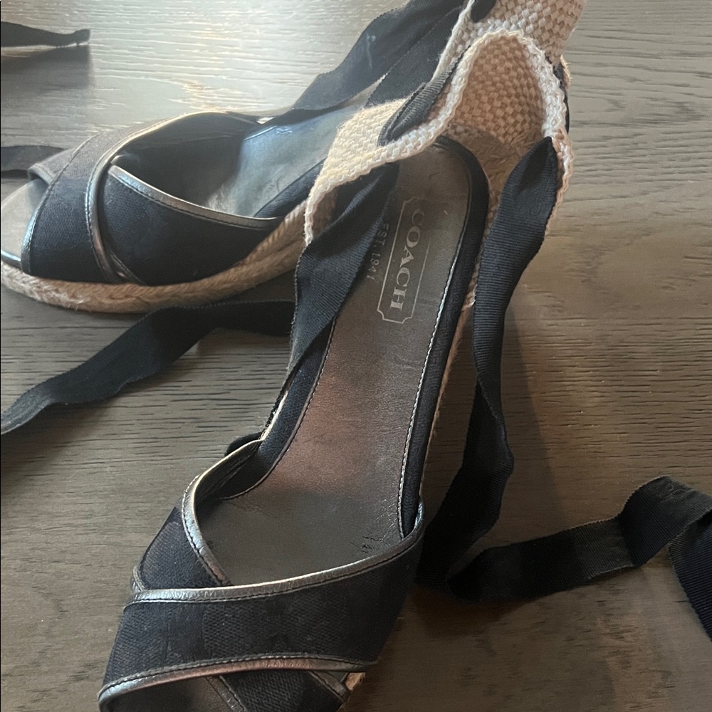 Coach Black and Tan Espadrille Wedges